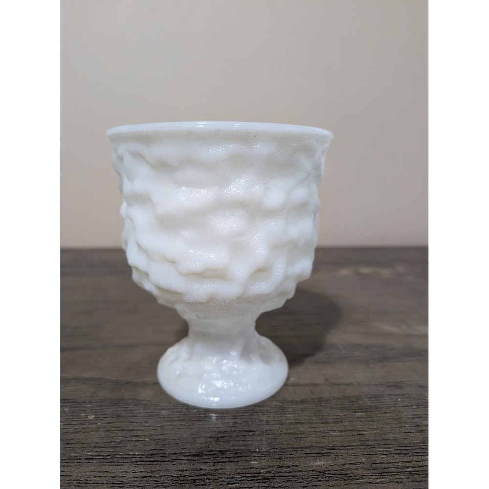 Vintage Milk Glass Goblet White Good Textured Bark Pattern Vase Decor made USA - Picture 3 of 6